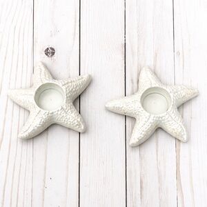 Pier 1 Imports Candle Holder Tealight Iridescent Starfish Ceramic Set Of 2